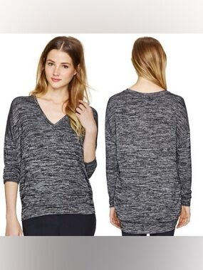 Wilfred Free Devinette Marled Black & White V-Neck Oversized Sweater Sz M